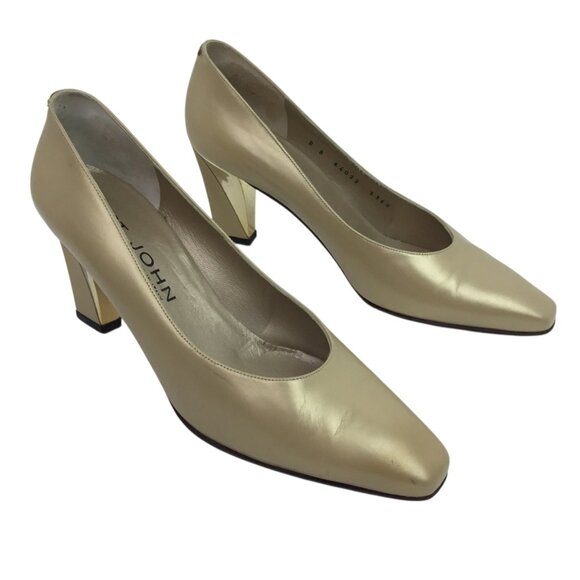 St. John Cynthia Daytime Womens 8B Leather Gold Heel  Pumps Tan Made In Italy - Picture 14 of 14
